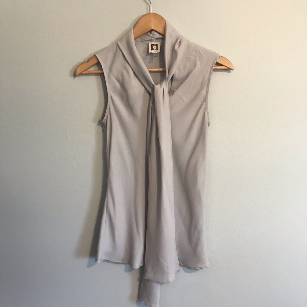 Anne Klein Sleeveless Tie Silk Blouse